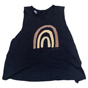 Black Muscle Tee with Rainbow Design